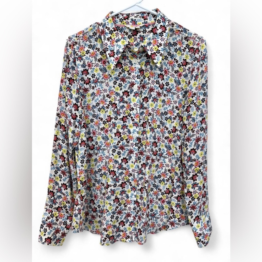 Boden Floral‎ Multicolor Button Down Long Sleeve Blouse Size 8 Versatile Preppy